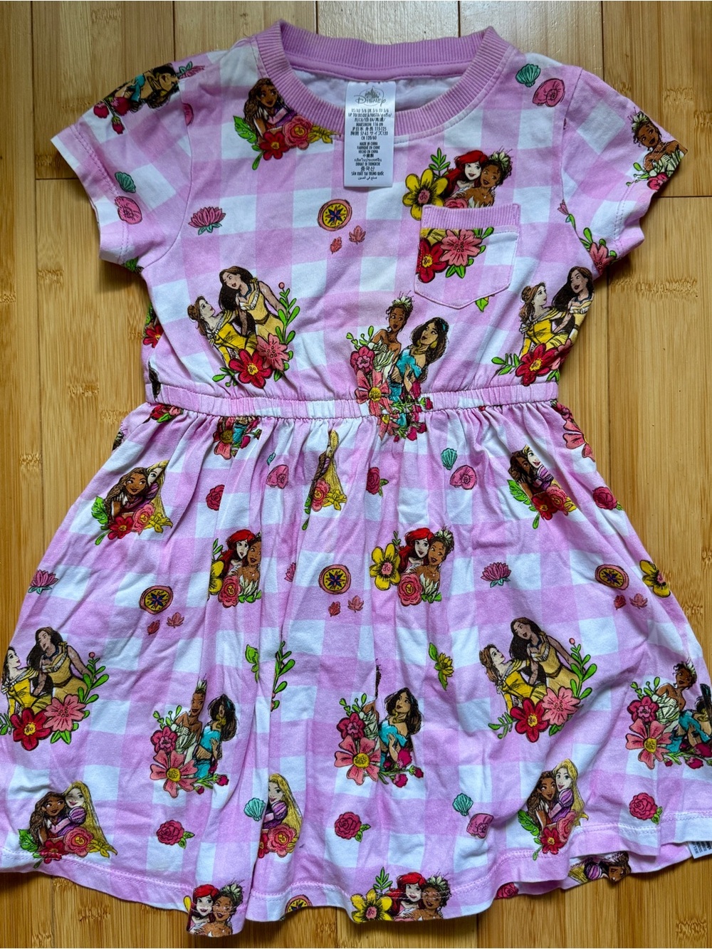 Pink Disney Princess Casual Dress with Pink Check Pattern